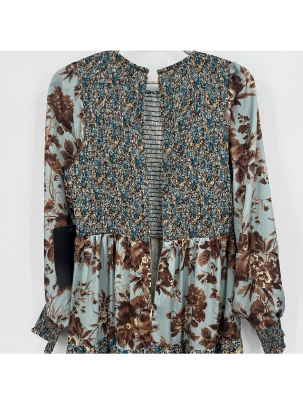 Tuckernuck Robin's Egg Floral Libby Dress sz M Long Sleeve Smocked Maxi NWT $298 - Picture 8 of 9
